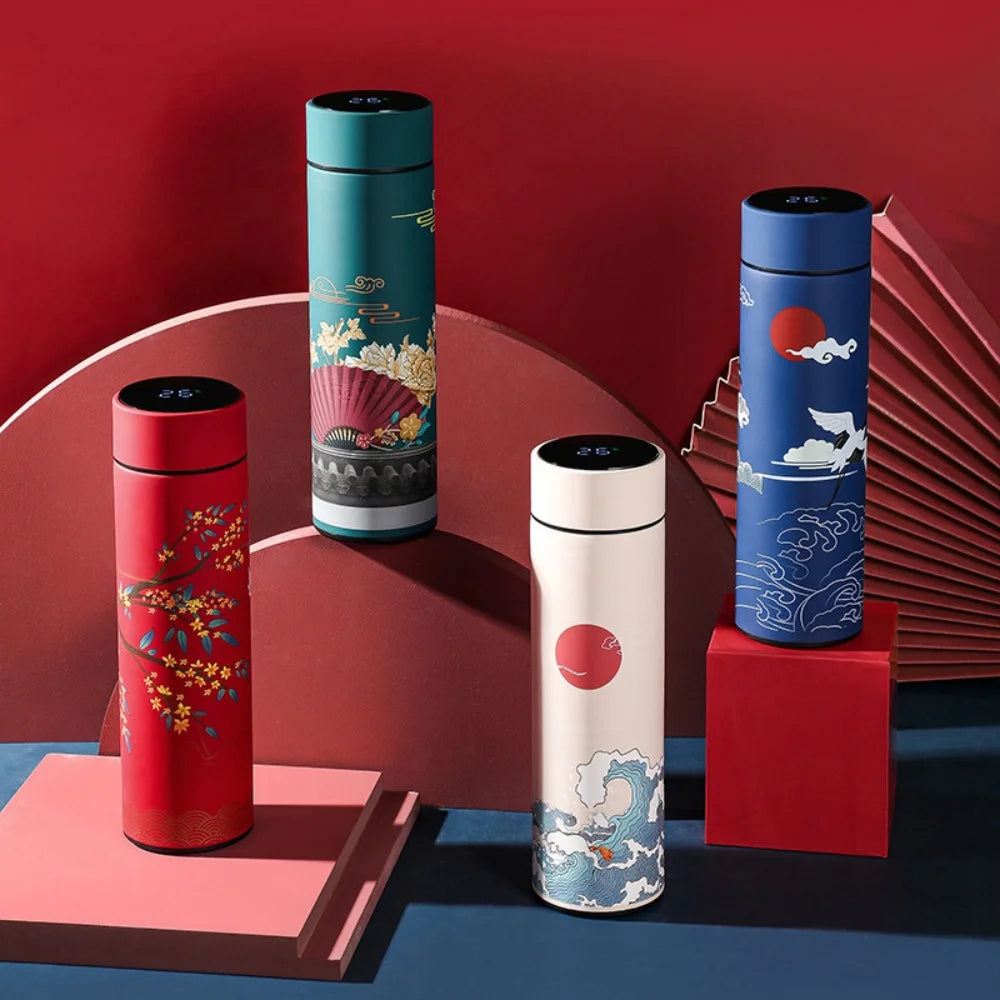 Bouteille Thermos Portable – Style Chinois avec Affichage de Température Intelligent & Filtre