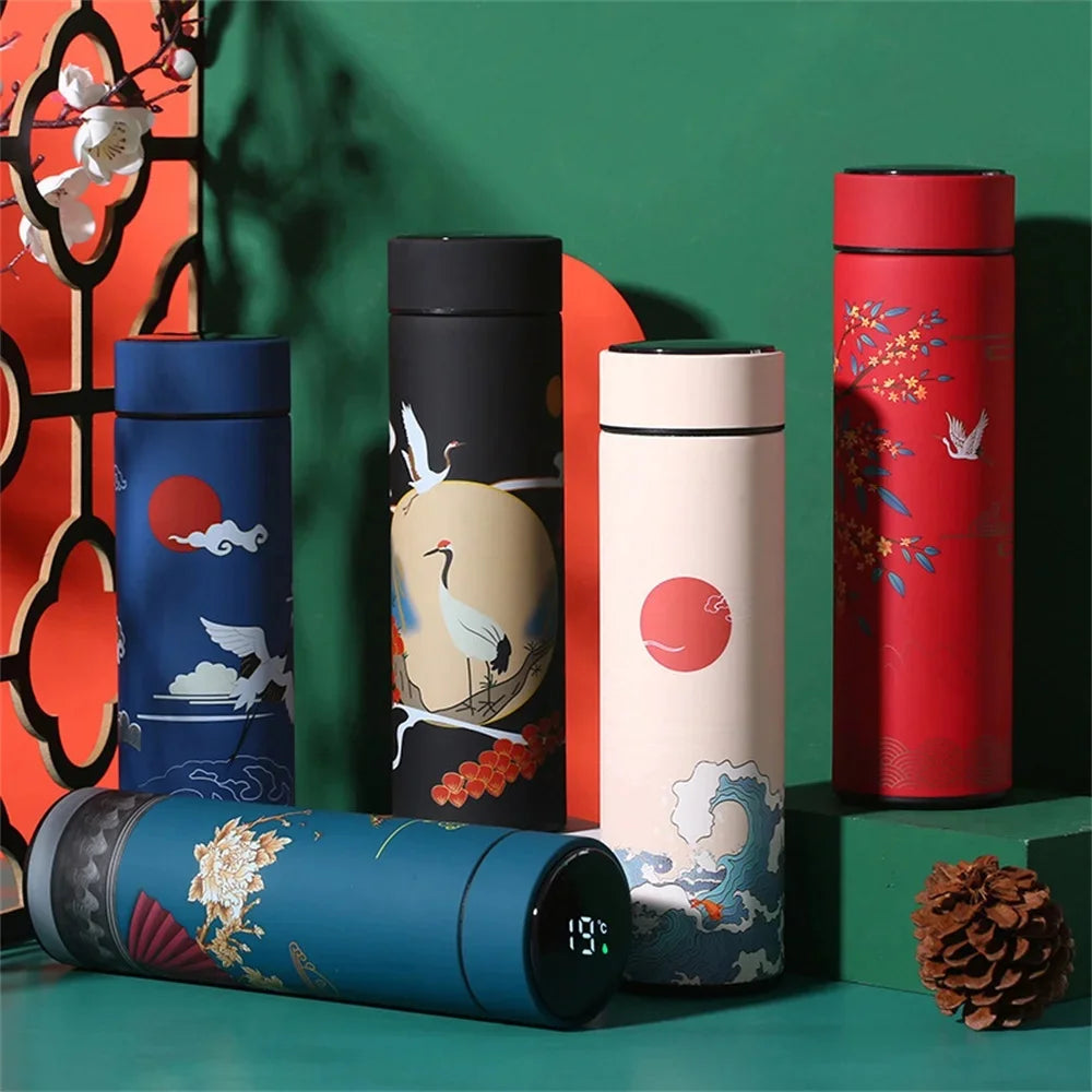 Bouteille Thermos Portable – Style Chinois avec Affichage de Température Intelligent & Filtre
